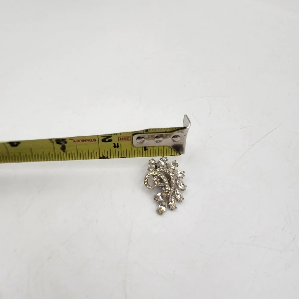 Vintage Swirl Rhinestone Brooch & Earring Demi Set clear silver tone *read - Picture 12 of 15
